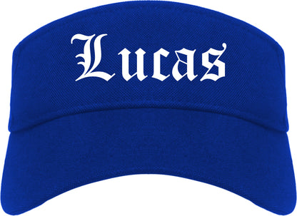 Lucas Texas TX Old English Mens Visor Cap Hat Royal Blue