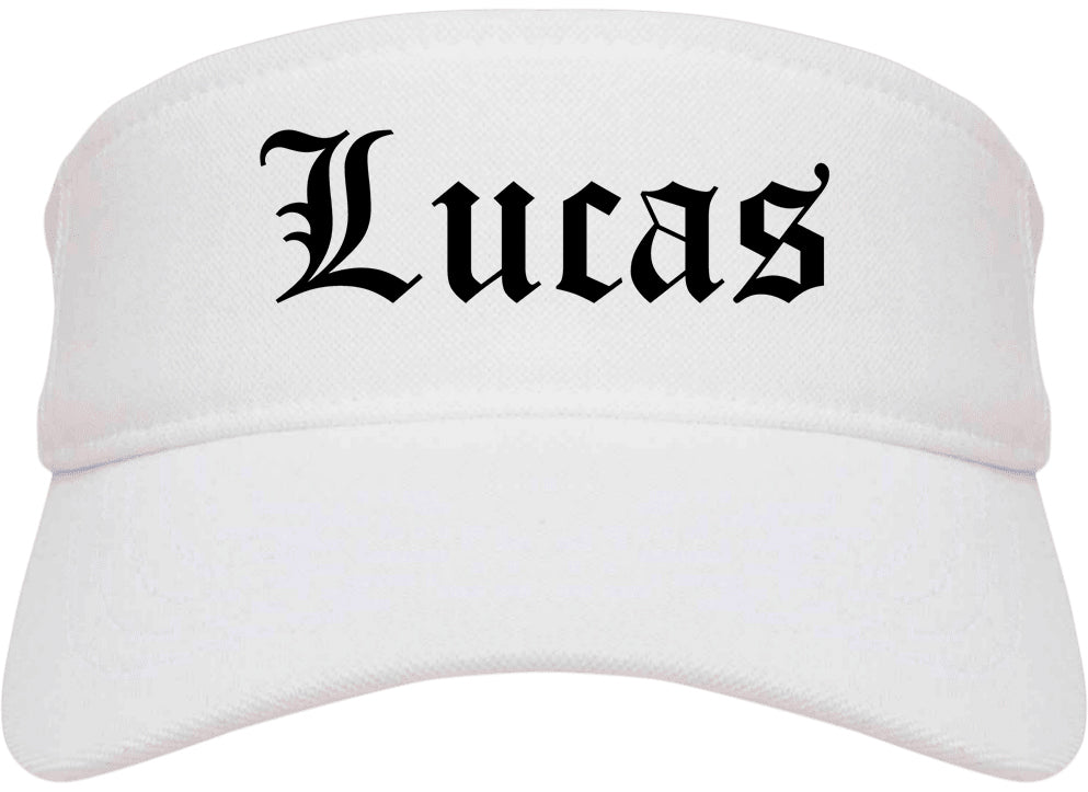 Lucas Texas TX Old English Mens Visor Cap Hat White