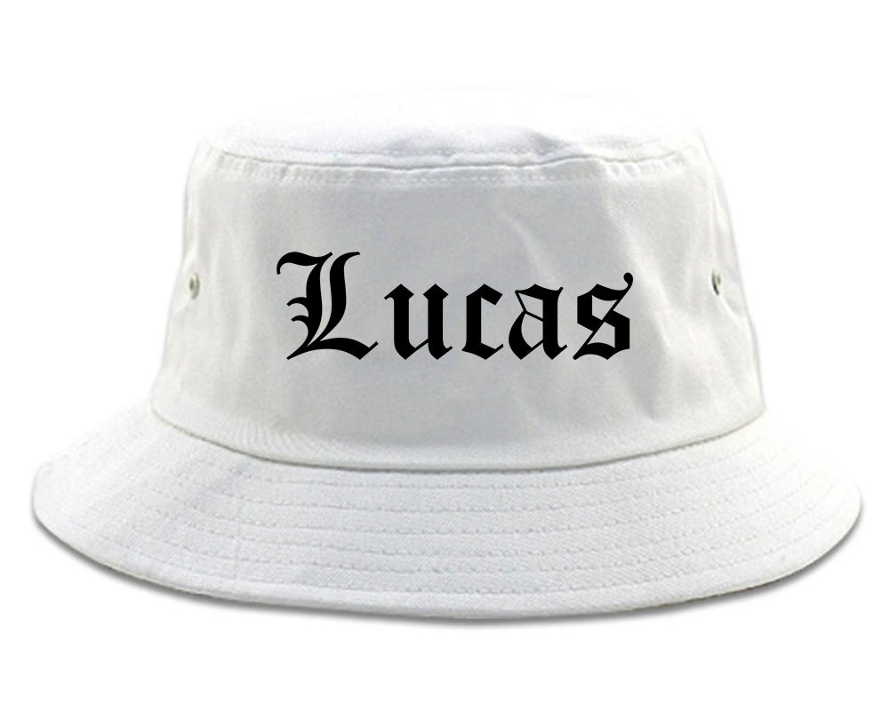 Lucas Texas TX Old English Mens Bucket Hat White