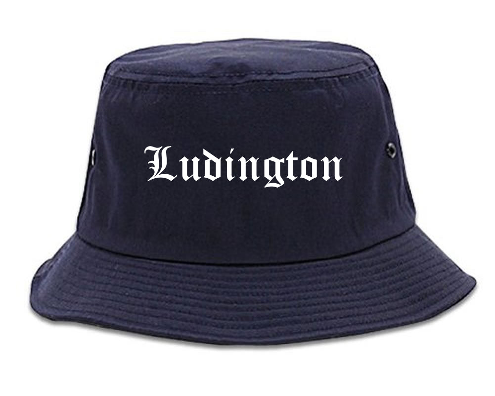 Ludington Michigan MI Old English Mens Bucket Hat Navy Blue