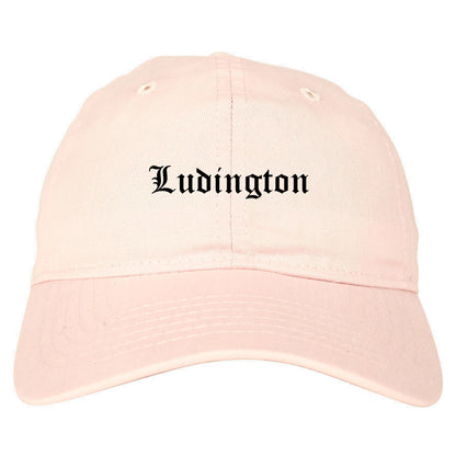 Ludington Michigan MI Old English Mens Dad Hat Baseball Cap Pink