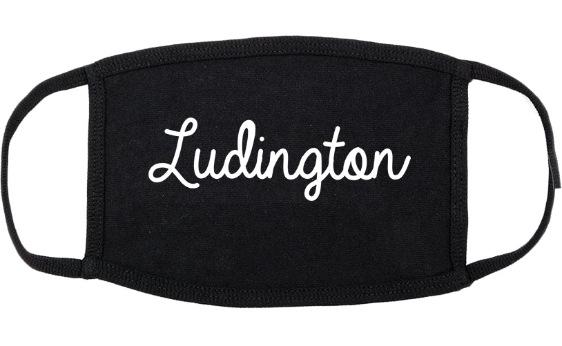 Ludington Michigan MI Script Cotton Face Mask Black