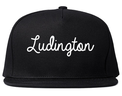 Ludington Michigan MI Script Mens Snapback Hat Black