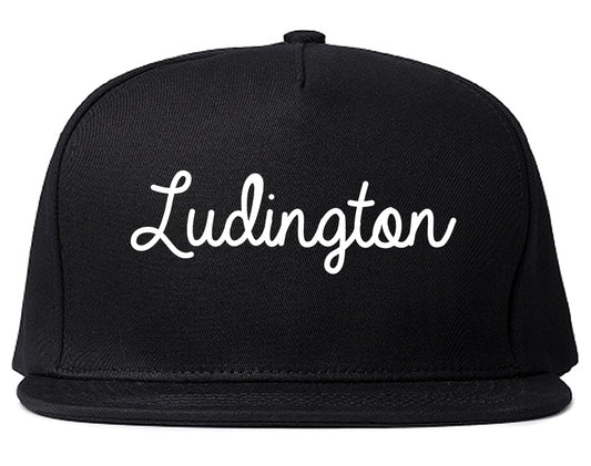 Ludington Michigan MI Script Mens Snapback Hat Black