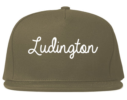 Ludington Michigan MI Script Mens Snapback Hat Grey