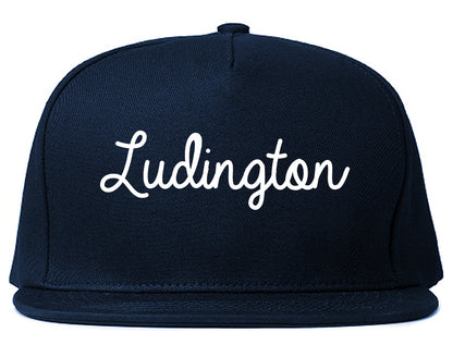 Ludington Michigan MI Script Mens Snapback Hat Navy Blue