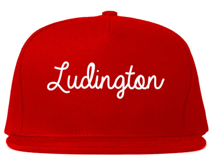 Ludington Michigan MI Script Mens Snapback Hat Red