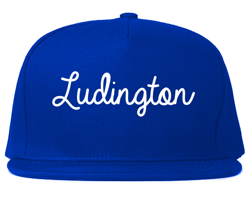 Ludington Michigan MI Script Mens Snapback Hat Royal Blue