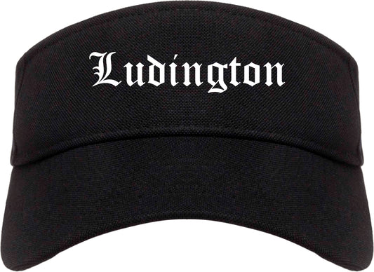 Ludington Michigan MI Old English Mens Visor Cap Hat Black