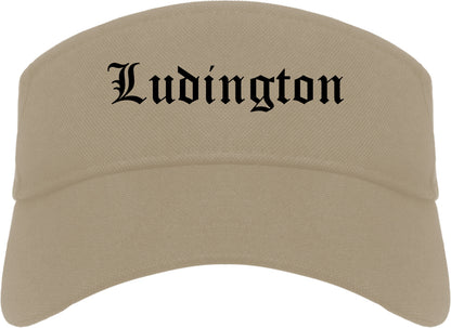 Ludington Michigan MI Old English Mens Visor Cap Hat Khaki