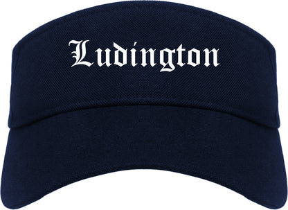Ludington Michigan MI Old English Mens Visor Cap Hat Navy Blue