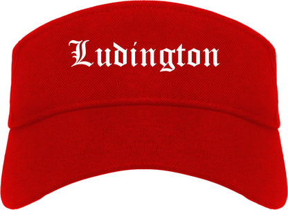 Ludington Michigan MI Old English Mens Visor Cap Hat Red