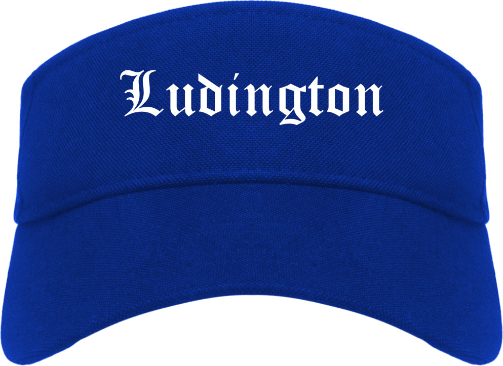 Ludington Michigan MI Old English Mens Visor Cap Hat Royal Blue