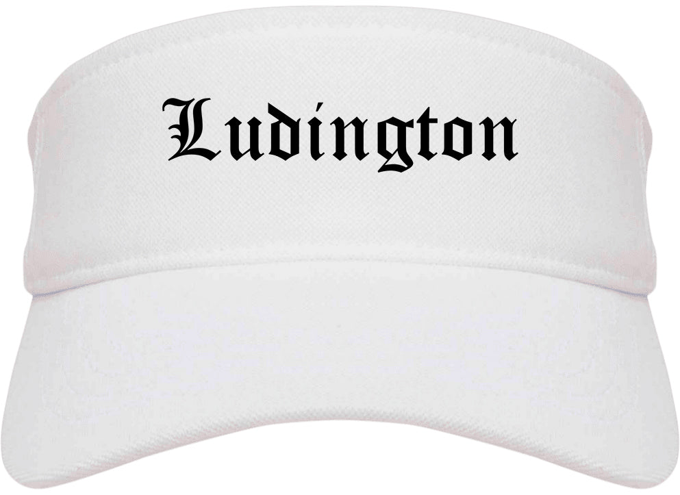Ludington Michigan MI Old English Mens Visor Cap Hat White