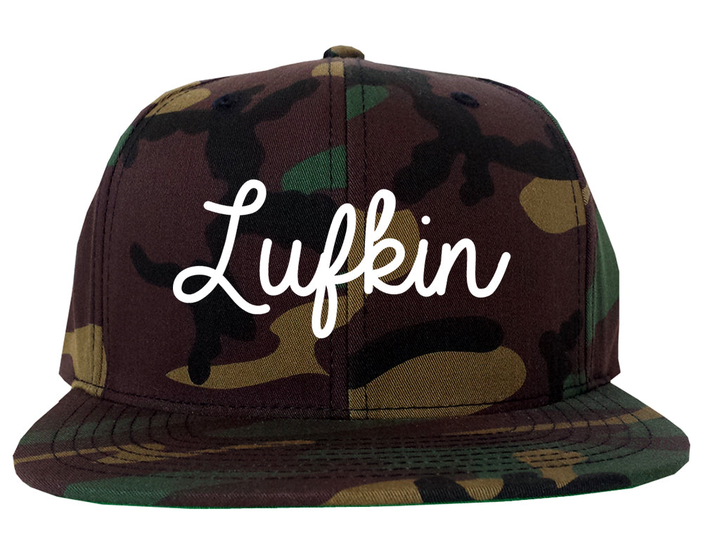 Lufkin Texas TX Script Mens Snapback Hat Army Camo