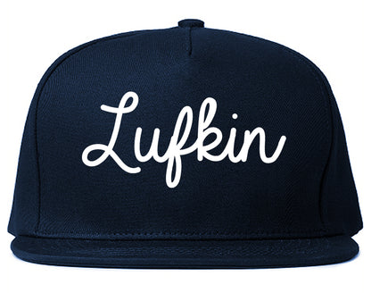 Lufkin Texas TX Script Mens Snapback Hat Navy Blue