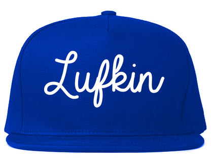 Lufkin Texas TX Script Mens Snapback Hat Royal Blue