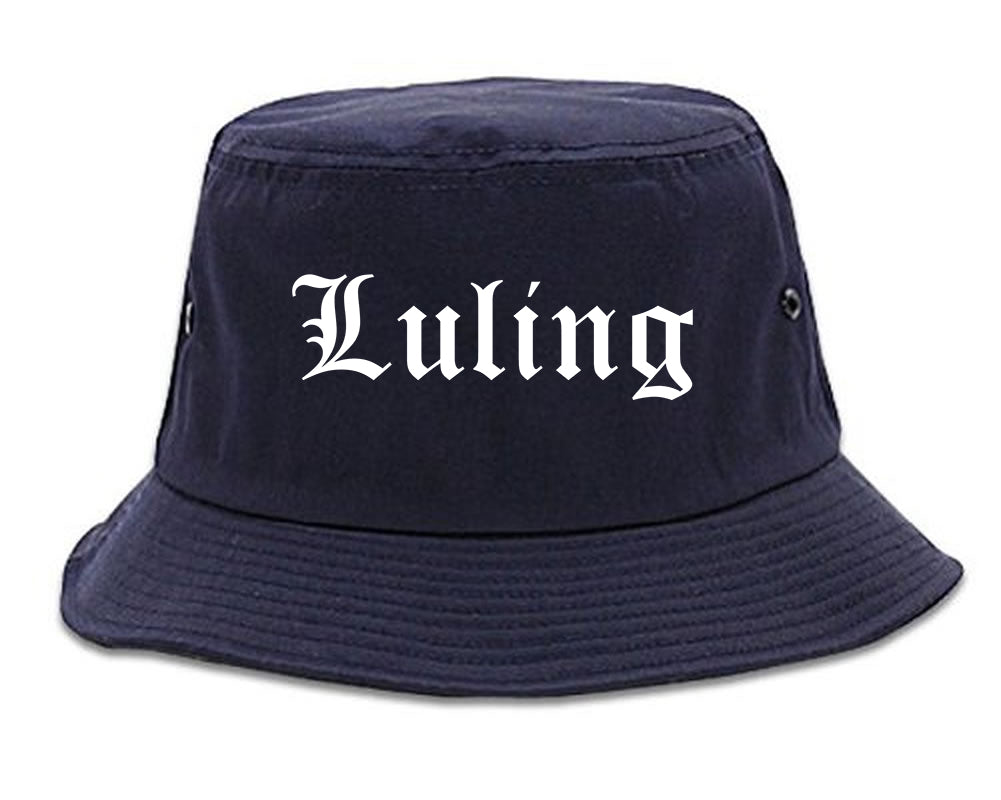 Luling Texas TX Old English Mens Bucket Hat Navy Blue