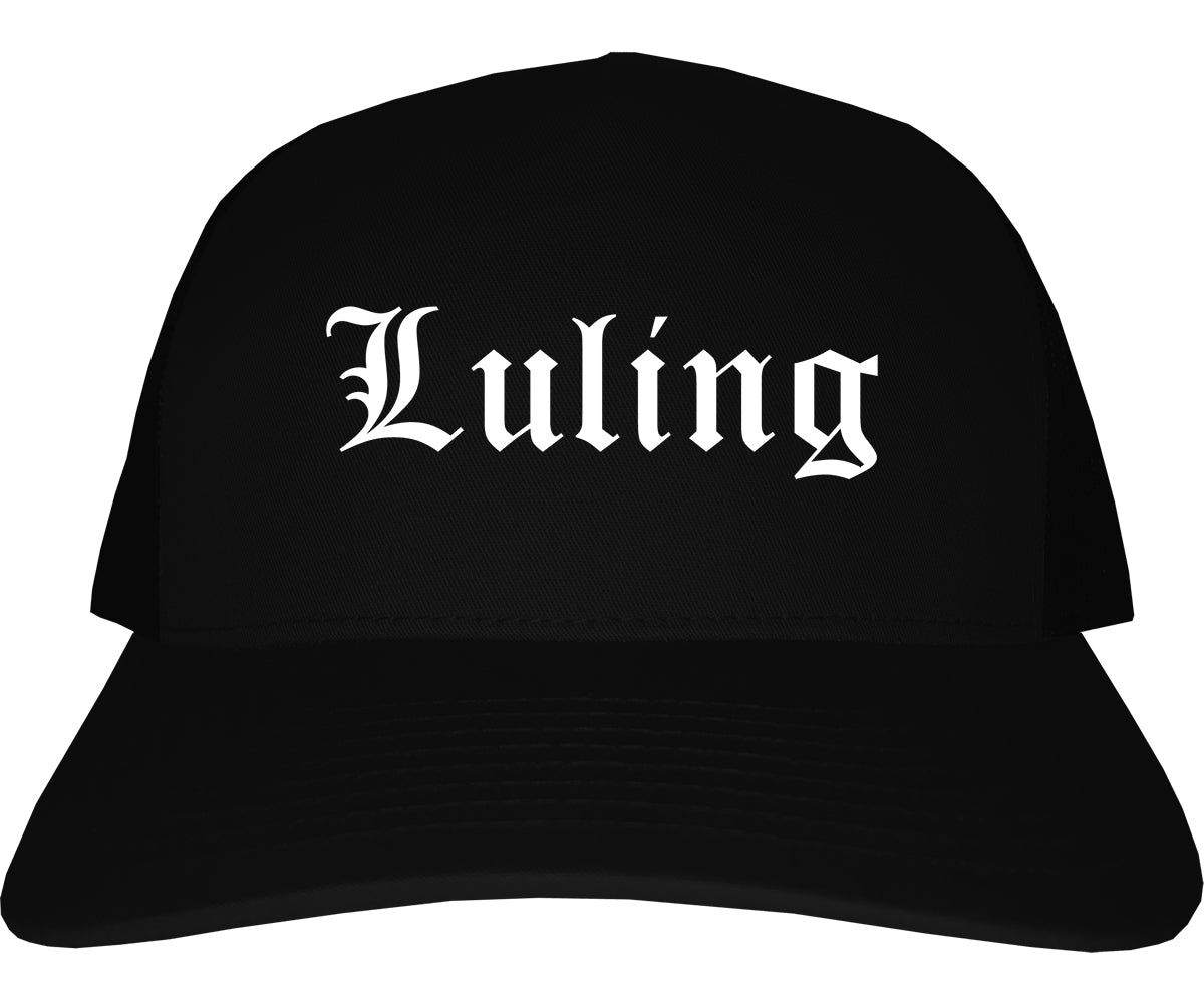 Luling Texas TX Old English Mens Trucker Hat Cap Black