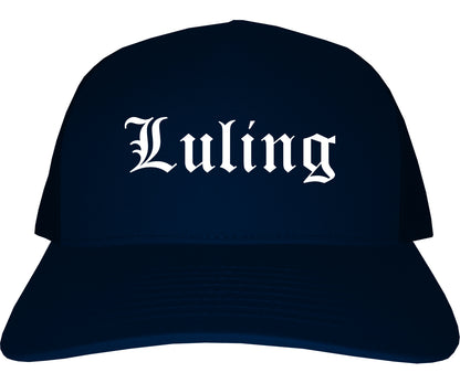 Luling Texas TX Old English Mens Trucker Hat Cap Navy Blue