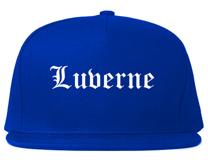 Luverne Minnesota MN Old English Mens Snapback Hat Royal Blue