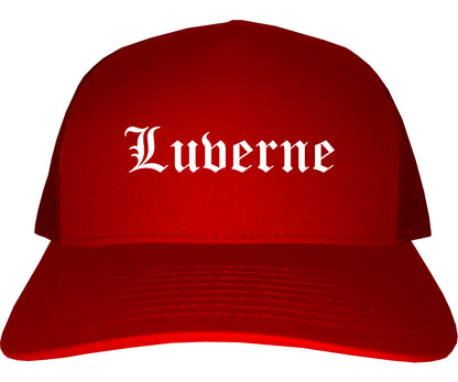 Luverne Minnesota MN Old English Mens Trucker Hat Cap Red