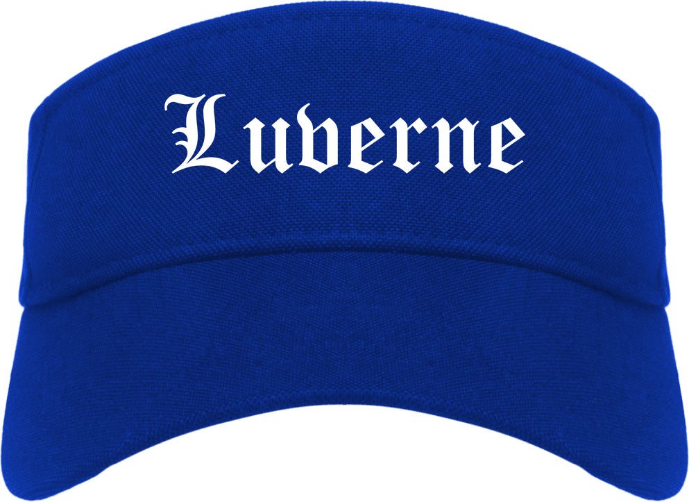 Luverne Minnesota MN Old English Mens Visor Cap Hat Royal Blue