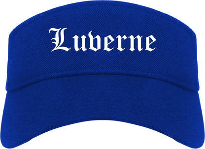 Luverne Minnesota MN Old English Mens Visor Cap Hat Royal Blue