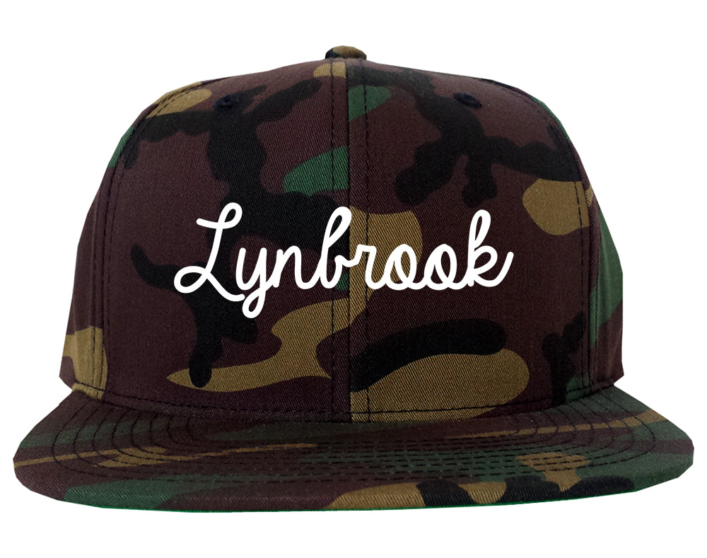 Lynbrook New York NY Script Mens Snapback Hat Army Camo