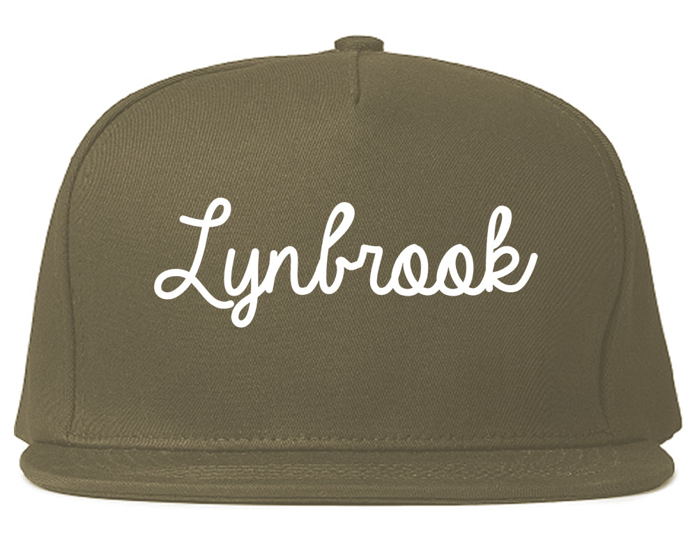 Lynbrook New York NY Script Mens Snapback Hat Grey