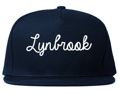 Lynbrook New York NY Script Mens Snapback Hat Navy Blue