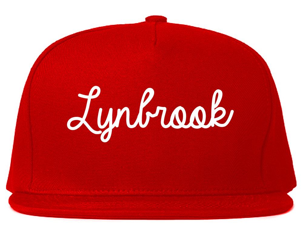 Lynbrook New York NY Script Mens Snapback Hat Red