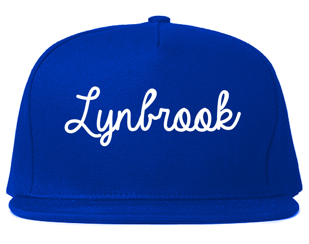 Lynbrook New York NY Script Mens Snapback Hat Royal Blue