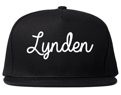 Lynden Washington WA Script Mens Snapback Hat Black