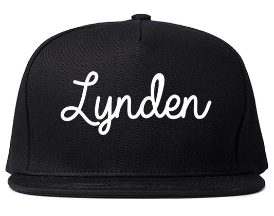 Lynden Washington WA Script Mens Snapback Hat Black