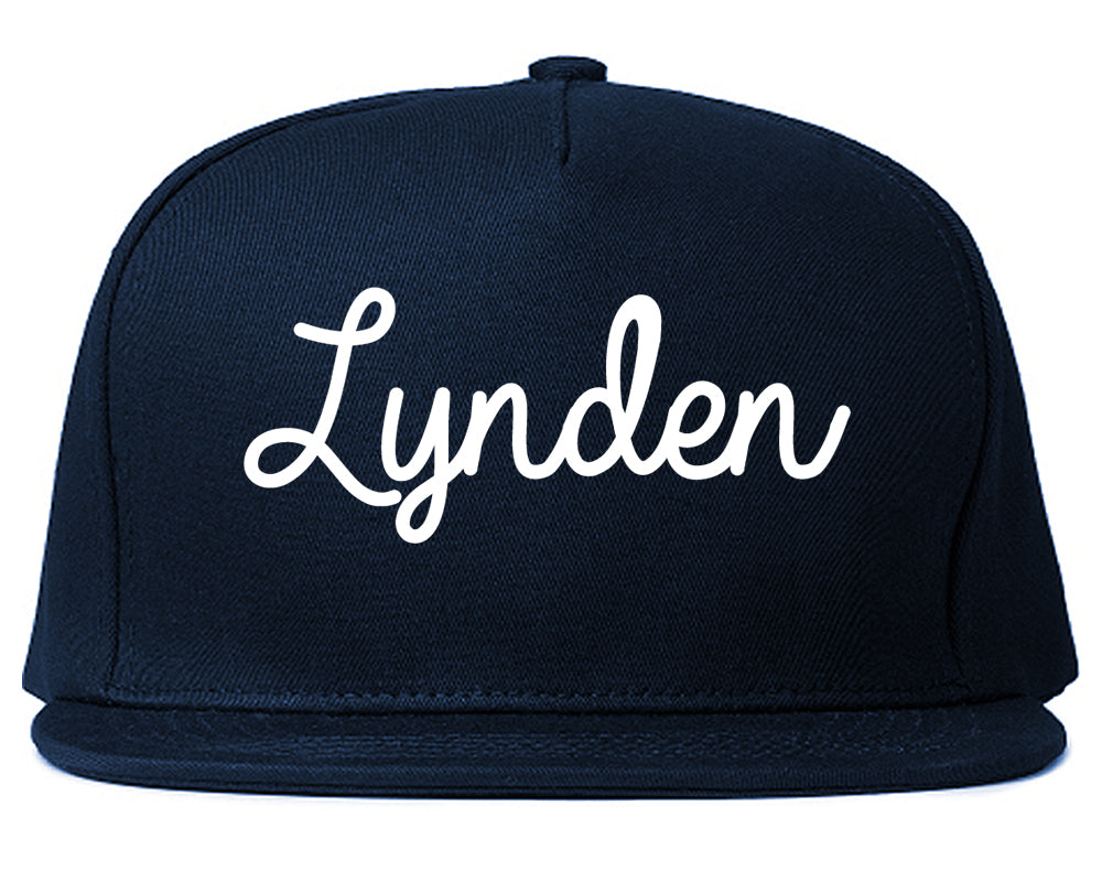 Lynden Washington WA Script Mens Snapback Hat Navy Blue