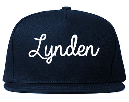 Lynden Washington WA Script Mens Snapback Hat Navy Blue