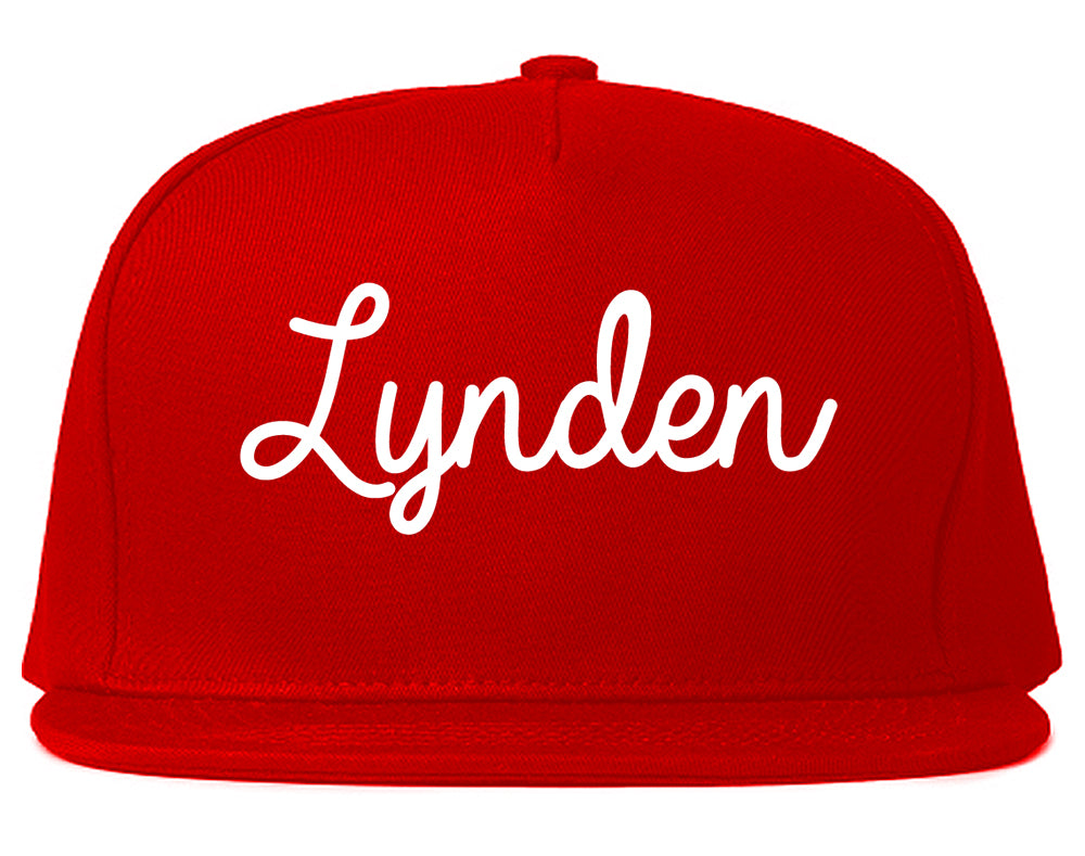 Lynden Washington WA Script Mens Snapback Hat Red