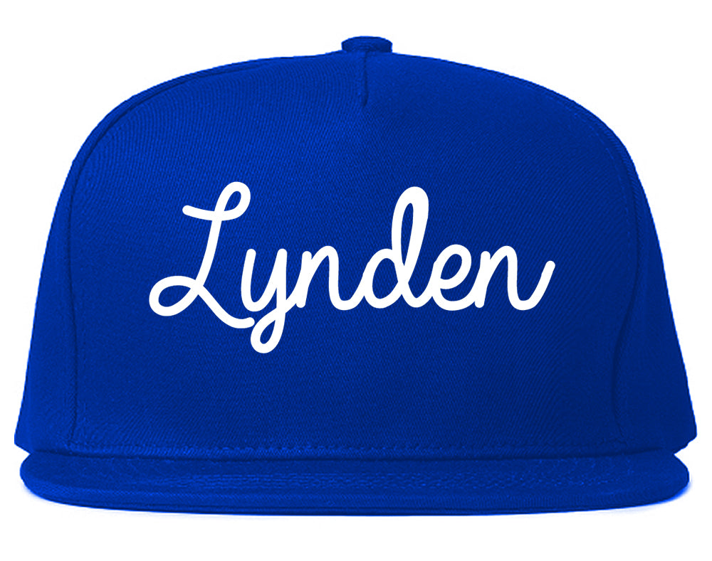 Lynden Washington WA Script Mens Snapback Hat Royal Blue