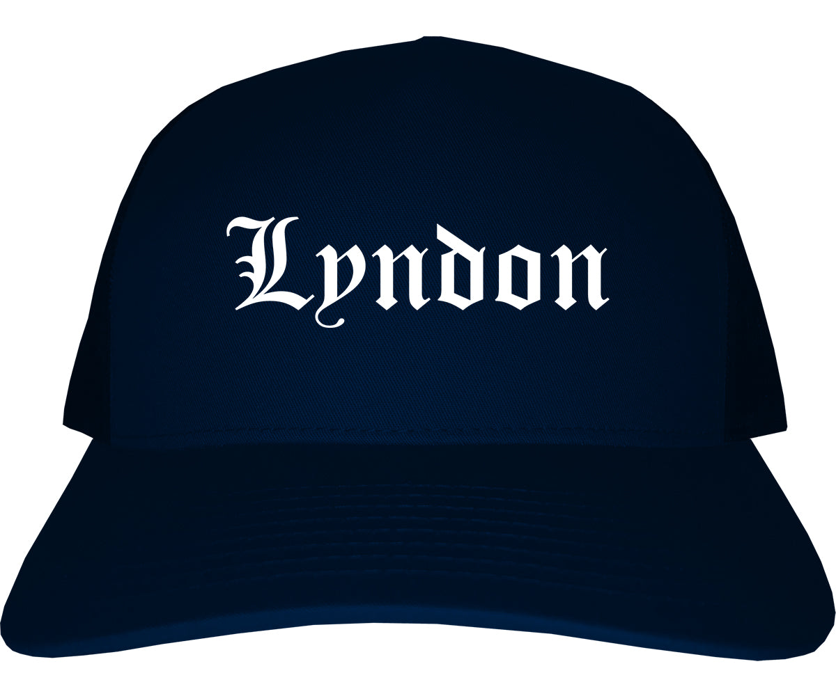Lyndon Kentucky KY Old English Mens Trucker Hat Cap Navy Blue
