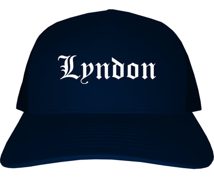 Lyndon Kentucky KY Old English Mens Trucker Hat Cap Navy Blue