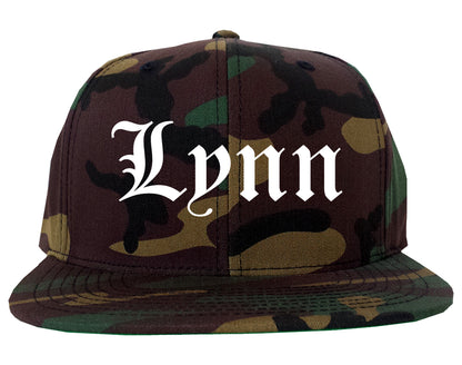 Lynn Massachusetts MA Old English Mens Snapback Hat Army Camo
