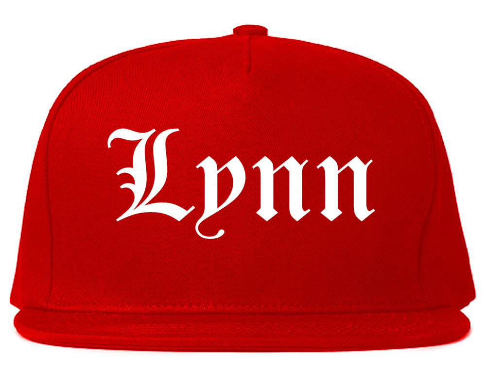 Lynn Massachusetts MA Old English Mens Snapback Hat Red