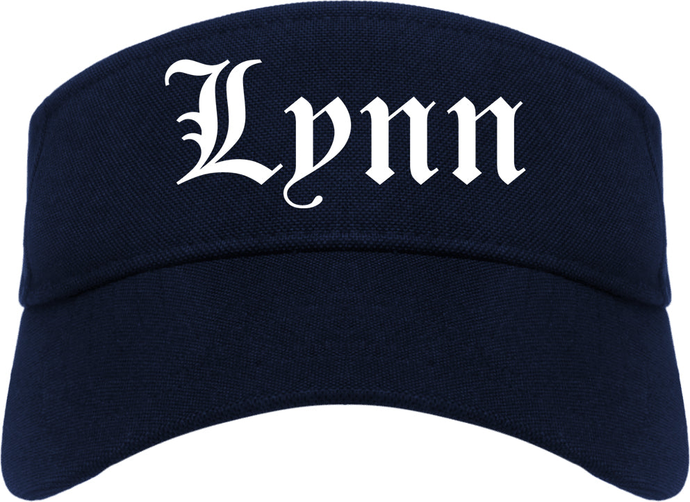 Lynn Massachusetts MA Old English Mens Visor Cap Hat Navy Blue