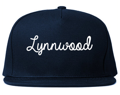 Lynnwood Washington WA Script Mens Snapback Hat Navy Blue