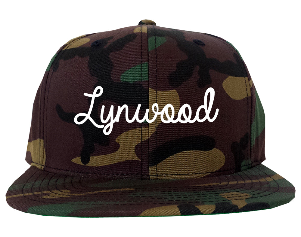 Lynwood California CA Script Mens Snapback Hat Army Camo