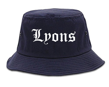 Lyons Georgia GA Old English Mens Bucket Hat Navy Blue