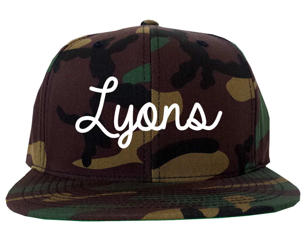 Lyons Georgia GA Script Mens Snapback Hat Army Camo