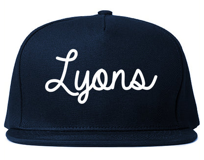 Lyons Georgia GA Script Mens Snapback Hat Navy Blue