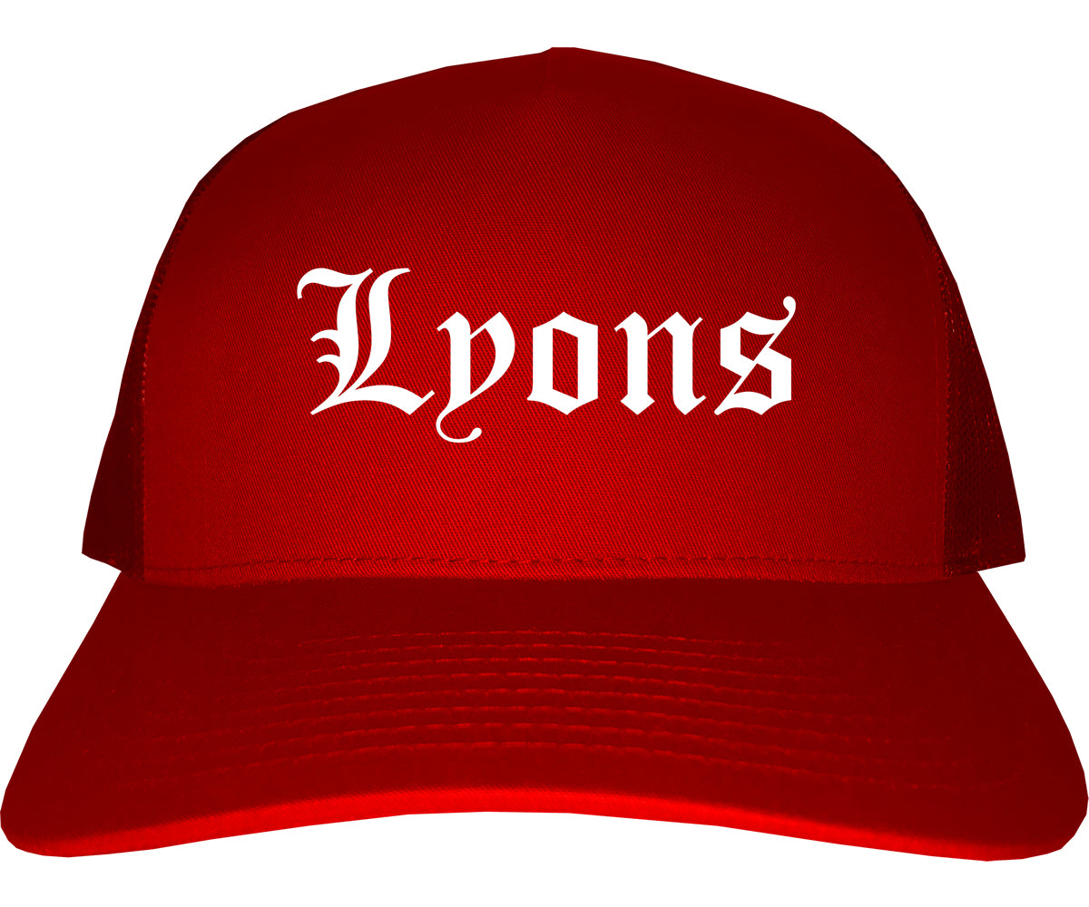 Lyons Illinois IL Old English Mens Trucker Hat Cap Red
